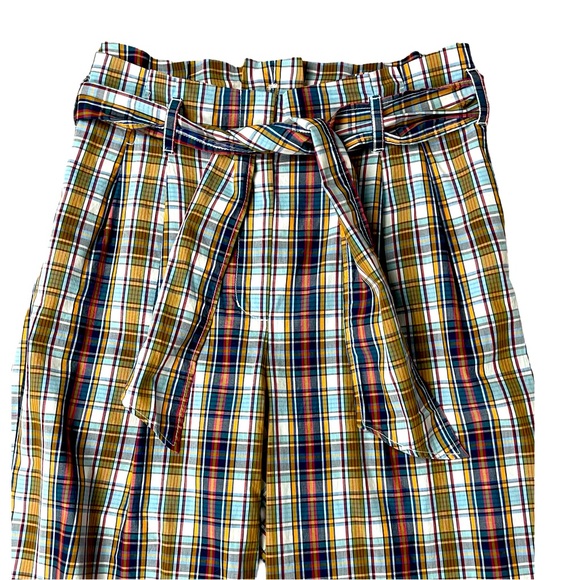 J. Crew Plaid Ankle-Cropped Paperbag Waist Pants in Blue, Cream, Brown - Picture 4 of 9